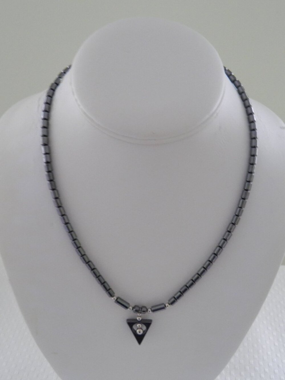 Hematite Necklace 17" long + 1" pendant